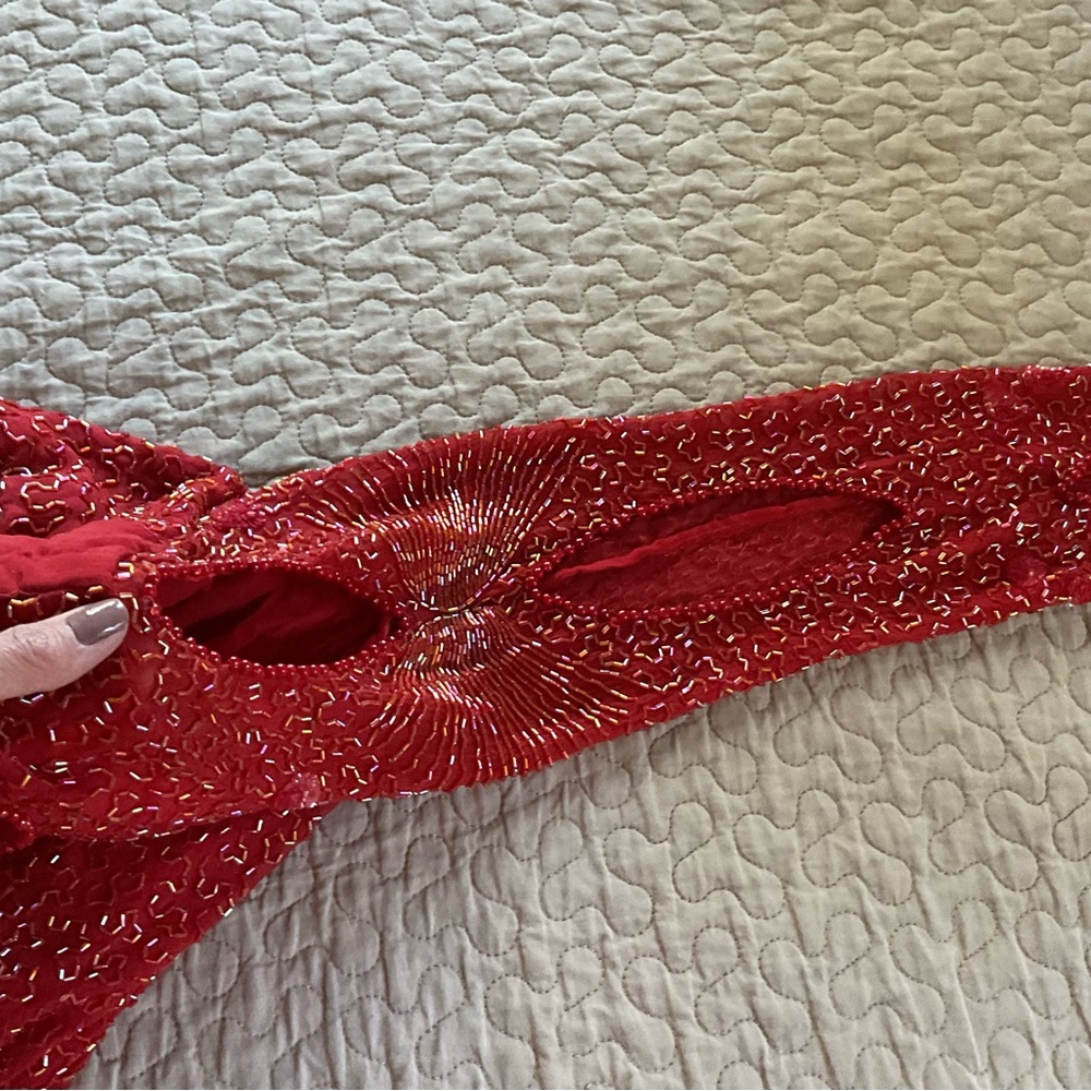 Metamorphosis 100% Silk Fully Beaded Art Deco Asymmetrical Hem Dress VTG 80’s - Picture 4 of 9